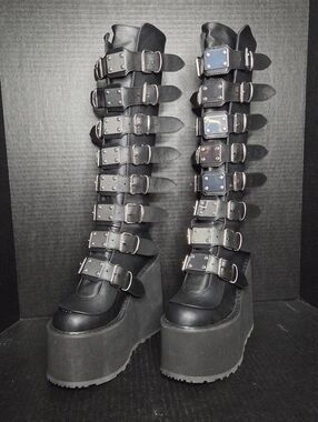 Demonia Black Multi-Buckle Platform Boots Size 7